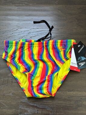 Speedo Eco Endurance rainbow,chlorine resistant briefs,elastic drawcord waist